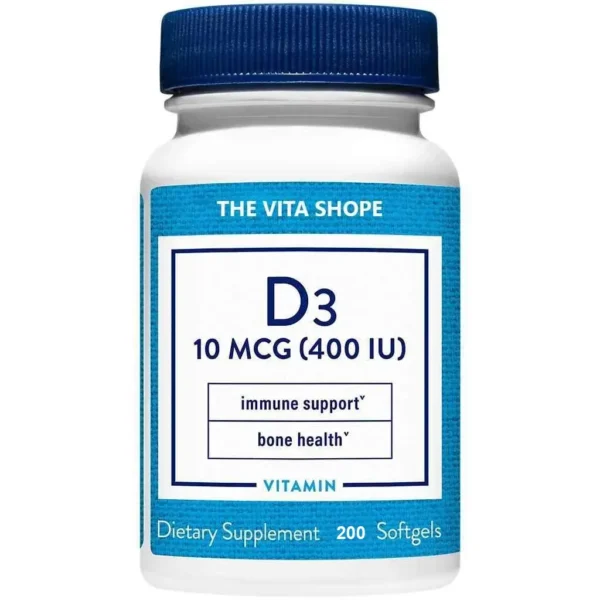 Vitamin D3 10 MCG (400 IU)- Supports Immunity & Bone Health - 200 Softgels