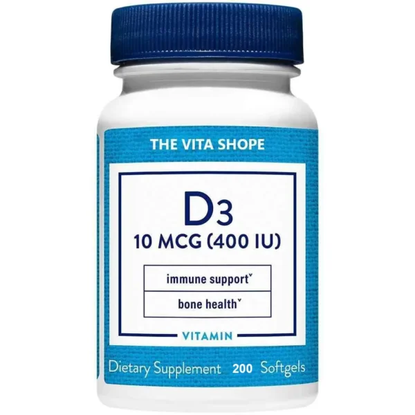 Vitamin D3 10 MCG (400 IU)- Supports Immunity & Bone Health (200 Softgels)