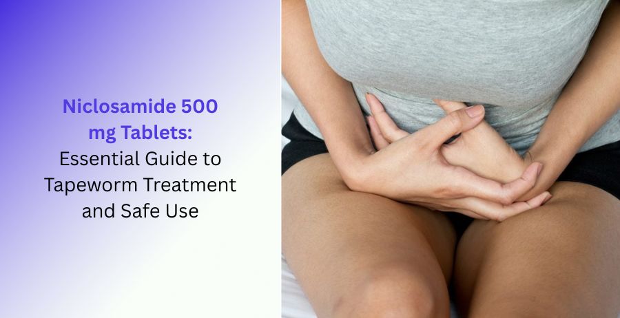Niclosamide 500 mg tablets for tapeworm treatment with safety information