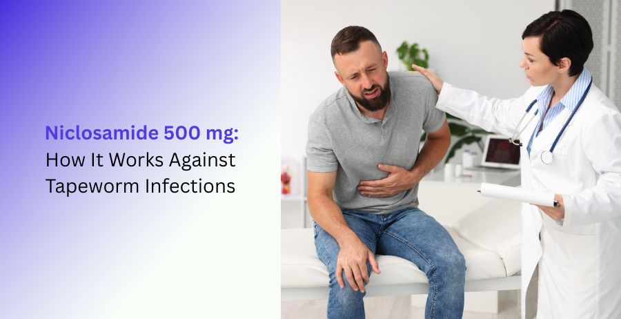 Niclosamide 500 mg tablets guide explaining how it works against tapeworm infections, including uses, dosage, benefits, side effects, and safety information