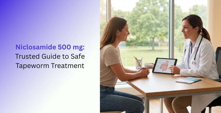 Niclosamide 500 mg tablets with a trusted guide covering safe tapeworm treatment, dosage, benefits, side effects, approved uses, and patient safety information