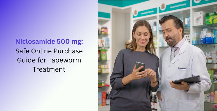 Niclosamide 500 mg prescription tablets with a safe online purchase guide for tapeworm treatment, including dosage, benefits, side effects, and safety information