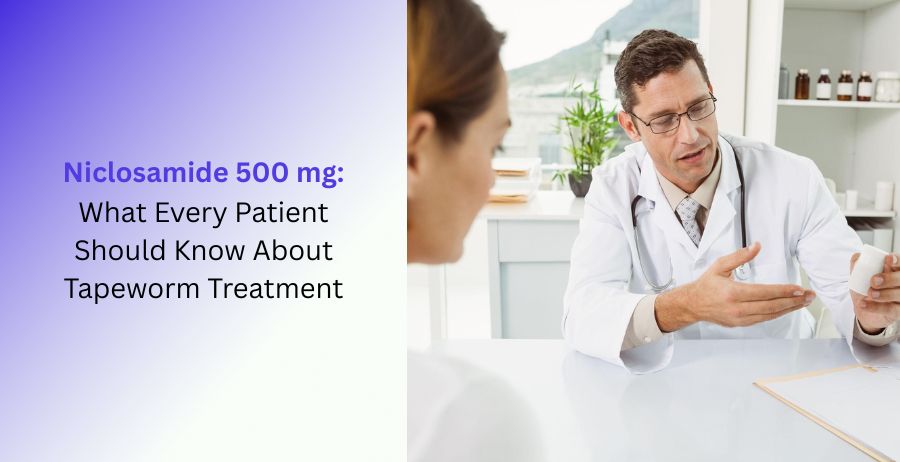 Niclosamide 500 mg tablets for tapeworm treatment with information on dosage, benefits, approved uses, side effects, safety precautions, and proper medical guidance