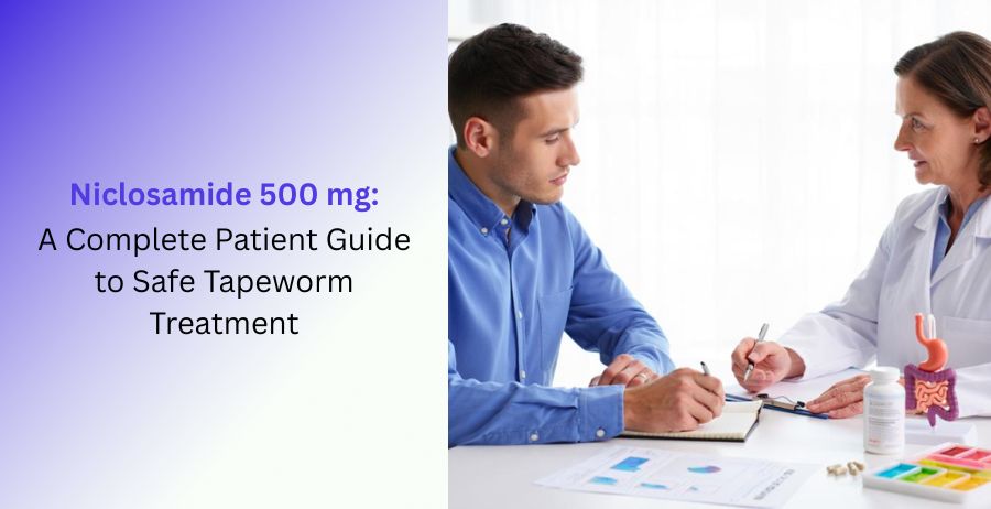Niclosamide 500 mg tablets for safe tapeworm treatment with information on dosage, benefits, side effects, prescription use, and intestinal parasite care